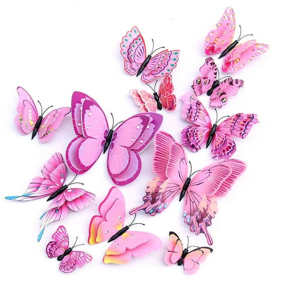 48 pieces Butterfly Wall Decorations, 3D butterfly stickers for party decorations with magnetsPink