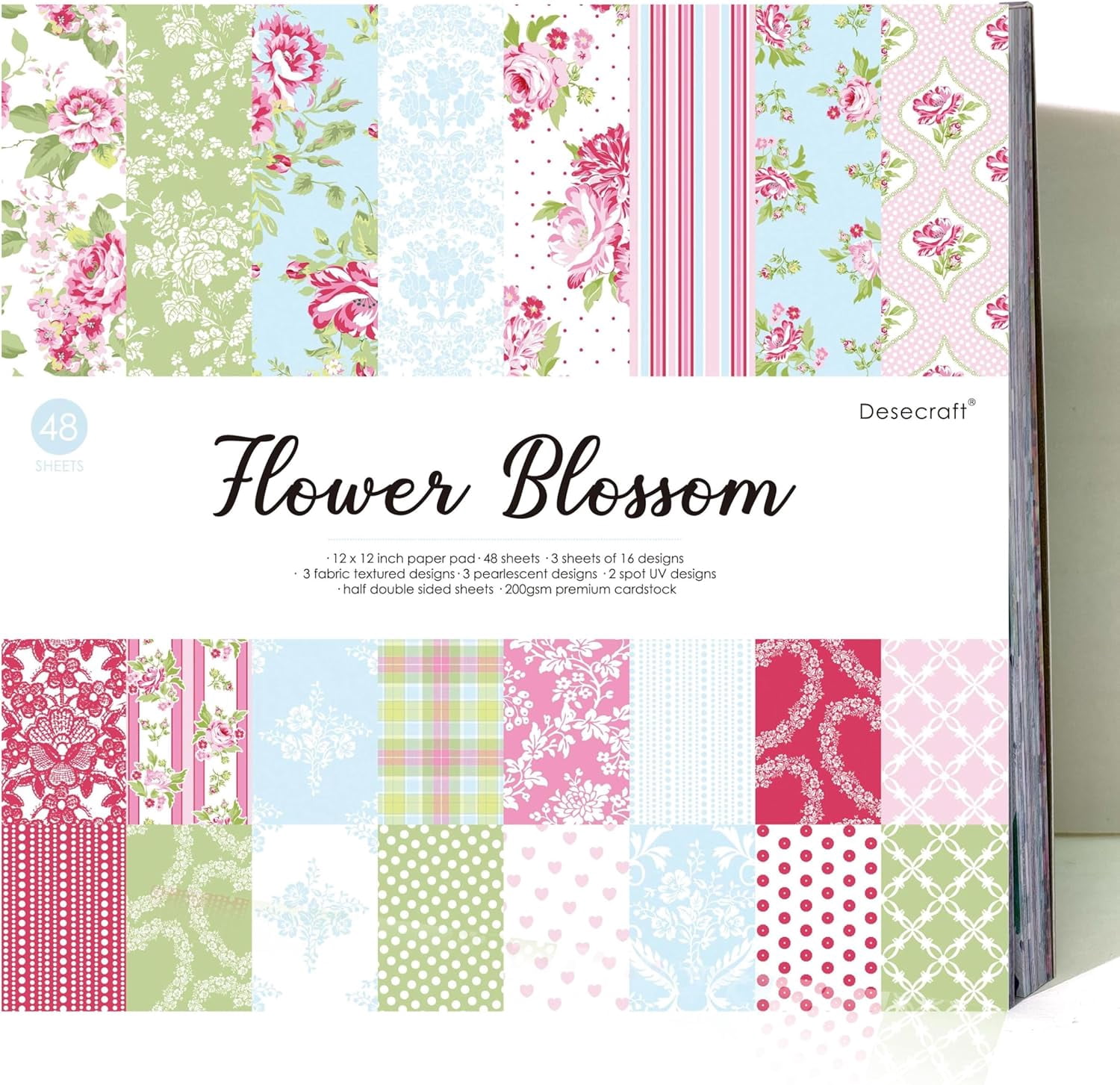 48 sheets 12x12 Scrapbooking Cardstock Decorative Paper Pack - Flower Blossom - for Card Making Journaling Planner Origami Scrapbook Paper Scrapbook Materials Supplies