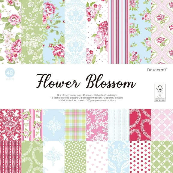 48 sheets 12x12 Scrapbooking Cardstock Decorative Paper Pack - Flower Blossom - for Card Making Journaling Planner Origami Scrapbook Paper Scrapbook Materials Supplies