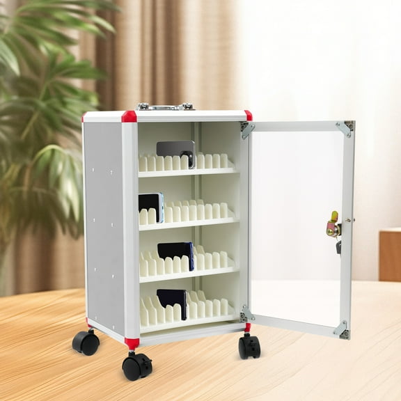 48-slot Rectangular Silver Cell Phone Locker Free Standing Durable Phone Storage Cabinet with 4 Wheels
