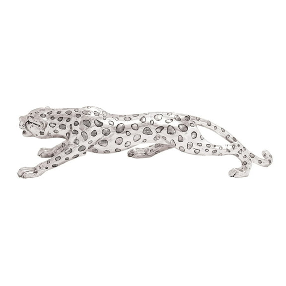 48" x 12" Silver Polystone Leopard Sculpture, by DecMode