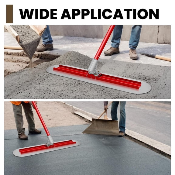 48" x 12" Stainless Steel Concrete Trowel, Lightweight Red Finishing Tool with Adjustable Handle for Masonry and Construction