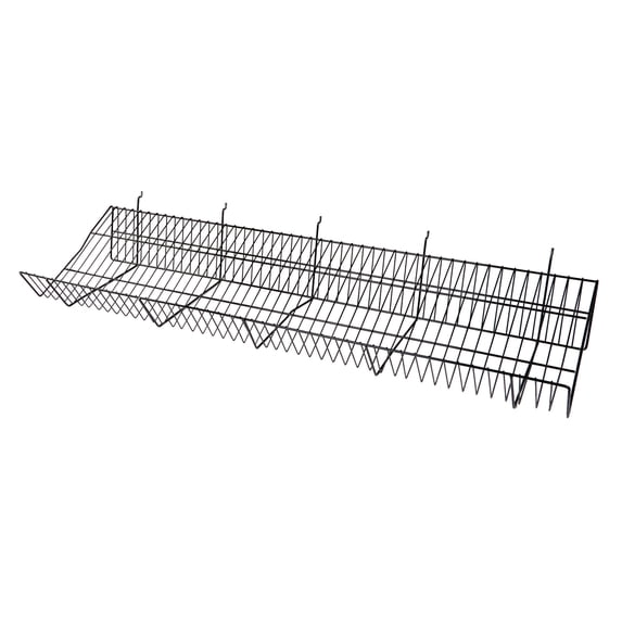 48 x 12 x 6 inch Black Downslope Shelf With 4 Inch Slanted Front Lip - For Slatwall or Pegboard