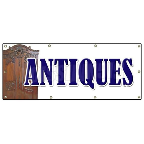 48 x 120 in. Antiques Banner Sign - Antique Shop Dealer Signs Collectibles Furniture