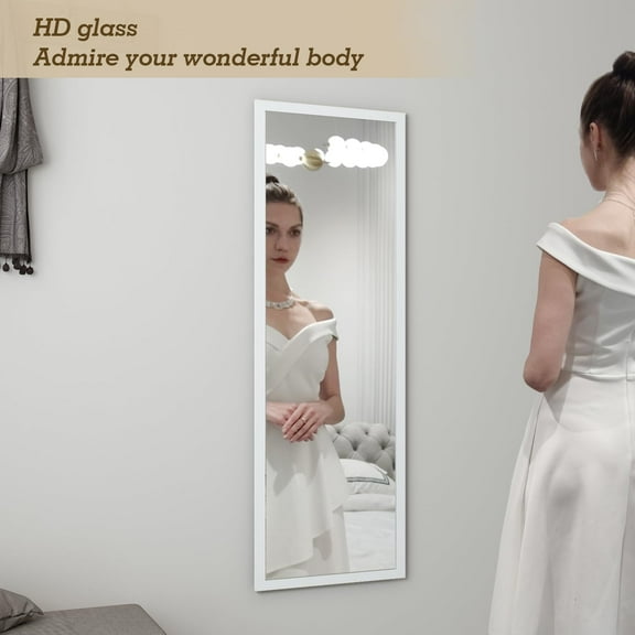 48" x 16" Full Length Over the Door Mirror with 2 Metal Hangers for Bedroom, Living Room & Bathroom