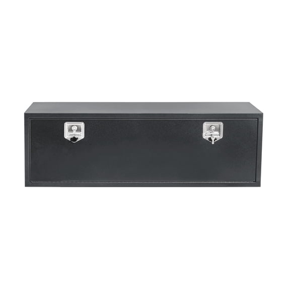 48 x 16 x 13 in Black Steel Underbody Truck Tool Box with T-Handle fastener – Heavy Duty Weather-Resistant Storage Chest for Pickup Truck Bed, RV, Trailer, Black Base Silver
