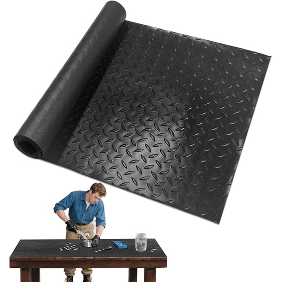 48" x 17" Work Bench Pad PVC Workbench Mat with Non-Slip Steel Plate Texture, 1.5mm Thick Scratch & Stain Resistant Surface for Woodworking, Crafting, DIY Projects and Tool tion