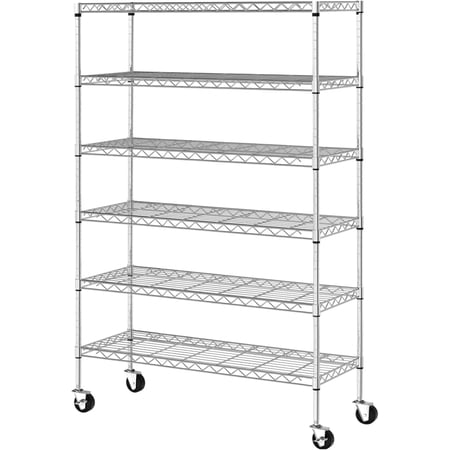 48" x 18" x 82" Metal Shelving Unit NSF Storage Racks with Wheels/Leveling Feet 6 Shelf Adjustable Heavy Duty Garage Shelves for Kitchen Basement, 2100LB Capacity, Chrome
