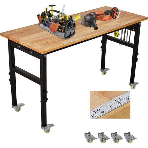 48" x 24" Adjustable Workbench with Power Outlet, Scale, Pegboard and 6 Hooks, 2200 LBS Load Capacity Work Bench, 8 Adjustable Height Work Bench for Garage, Office, Home