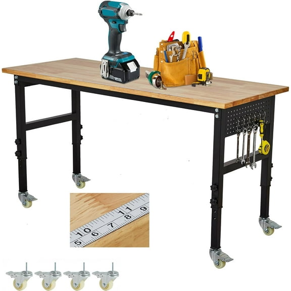 48" x 24" Adjustable Workbench with Scale, Pegboard and 6 Hooks, 2200 LBS Load Capacity Worktable, 8 Adjustable Height Work Bench for Garage, Office, Home