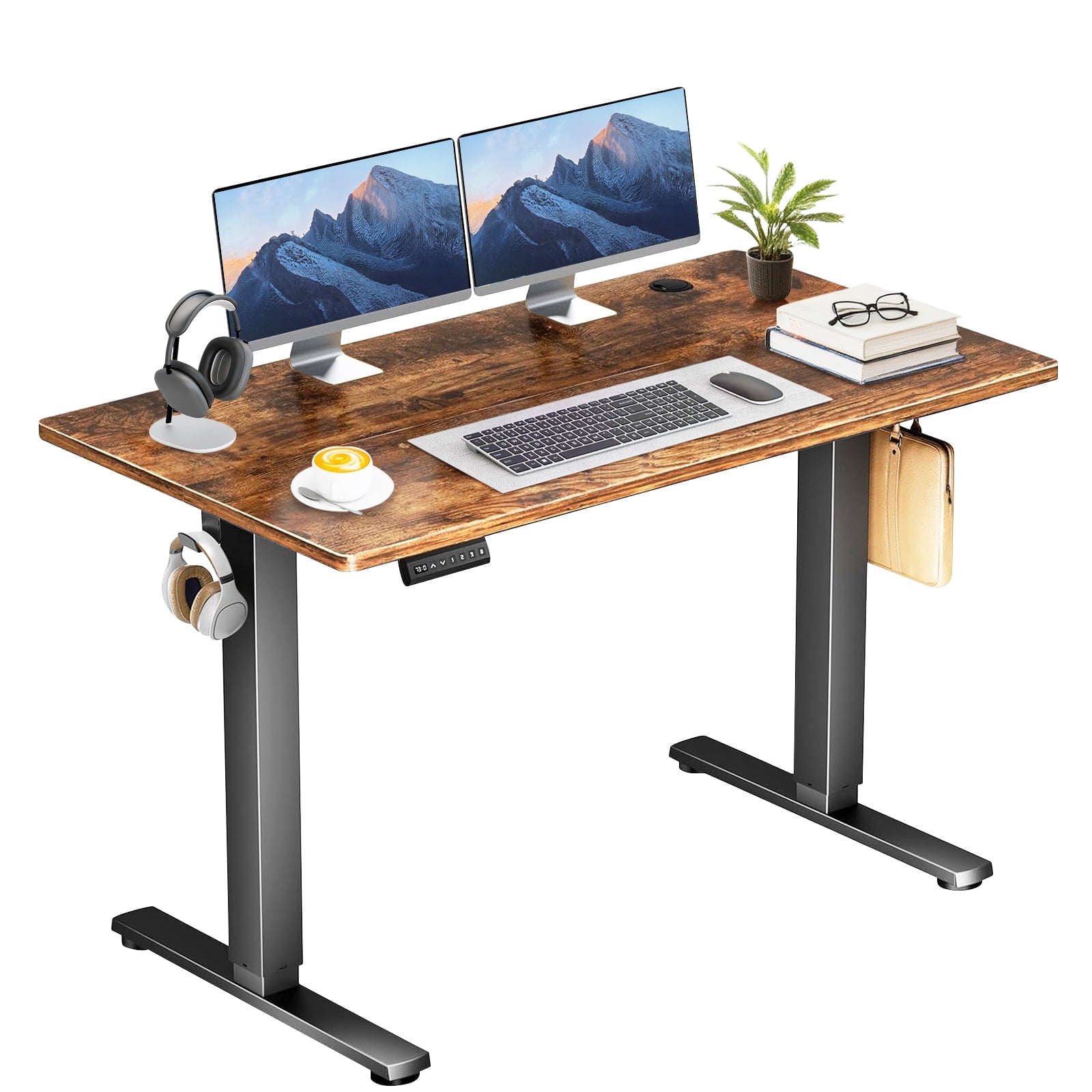 48" x 24" Electric Height Adjustable Standing Desk with Memory Presets, Ergonomic Sit-to-Stand Desk for Home Office, Rustic Brown
