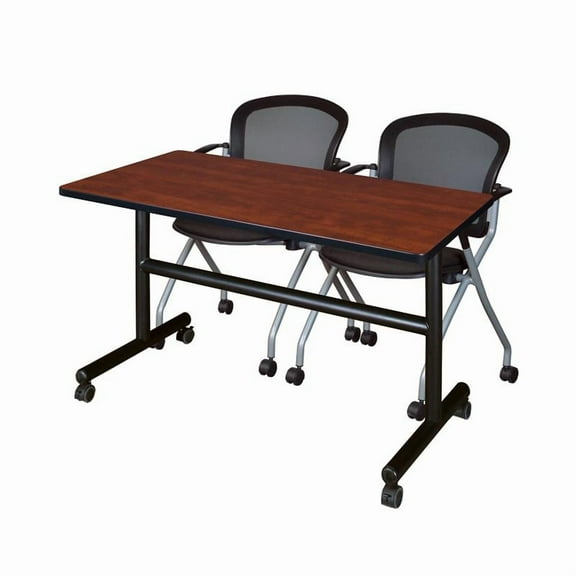 48" x 24" Flip Top Mobile Training Table- Cherry and 2 Cadence Nesting Chairs