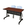 thumbnail image 1 of Regency Kobe 48 x 24 in. Flip-Top Privacy Nesting Table- Cherry, 2 M Stack Chairs- Grey, 1 of 7
