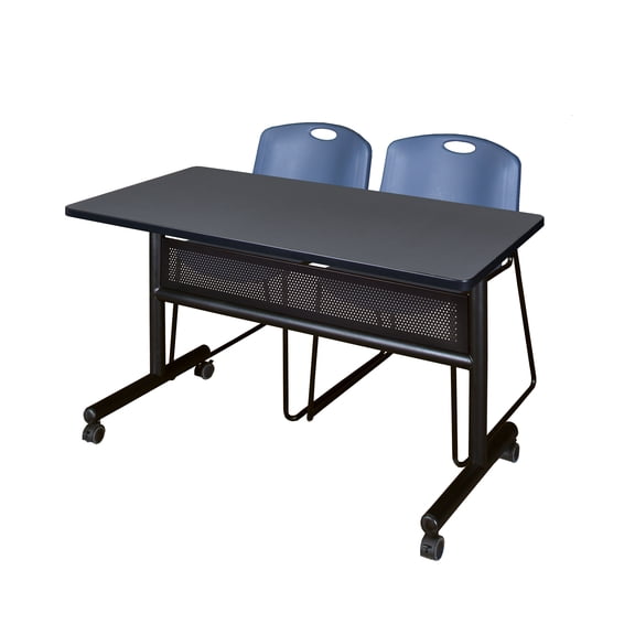 Romig Kobe 48 x 24 in. Flip-Top Privacy Nesting Table- Grey, 2 Zeng Stack Chairs- Blue