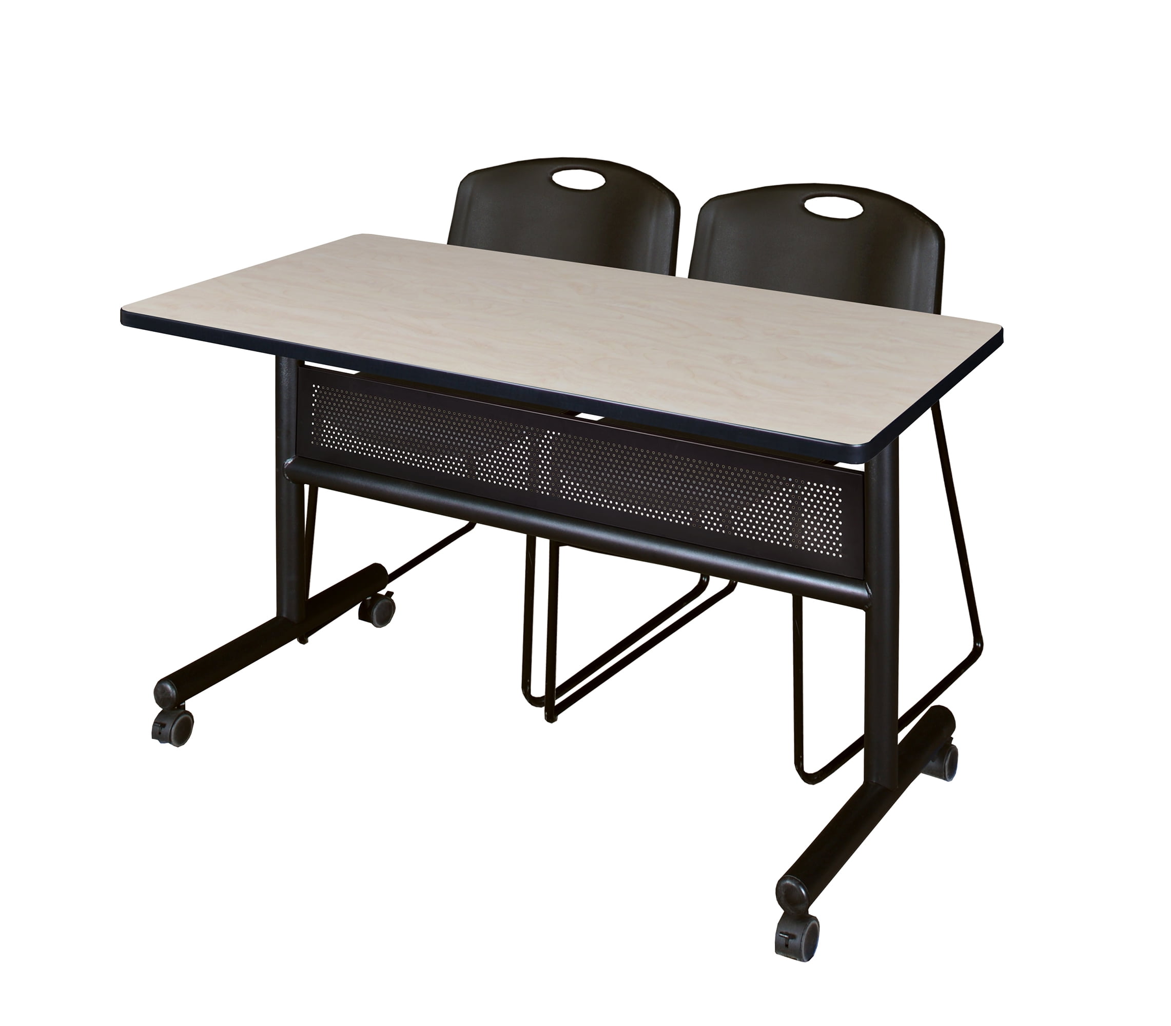 Romig Kobe 48 x 24 in. Flip-Top Privacy Nesting Table- Maple, 2 Zeng Stack Chairs- Black