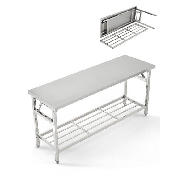48 x 24 Inch Heavy-Duty Stainless Steel Folding Table with Undershelf | Commercial/Home Workstation for Food Prep & Catering