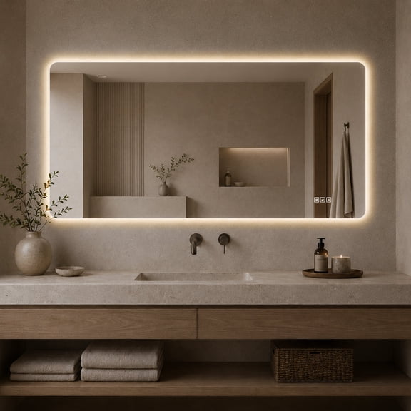 48 x 24 Inch LED Bathroom Mirror, Rounded Rectangle Backlit Vanity Mirror with Anti-Fog, 3-Color Dimmable Lighting, Memory Function, Horizontal or Vertical Wall Mount