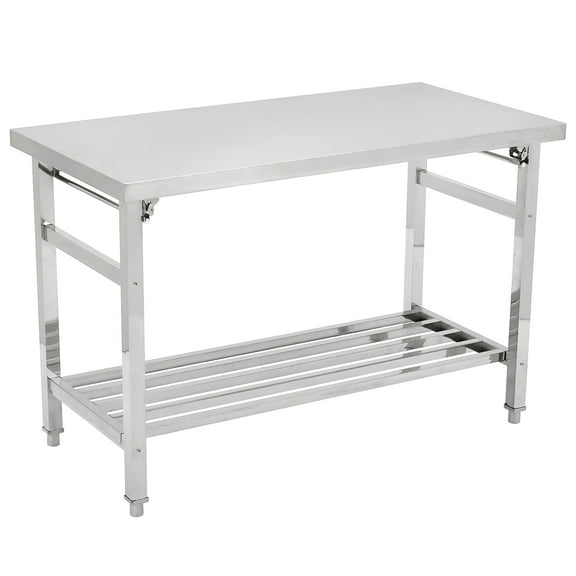 48 x 24 Inch NSF Stainless Steel Folding Table with Undershelf, Commercial Kitchen Prep Island for Restaurant Catering and Home Use