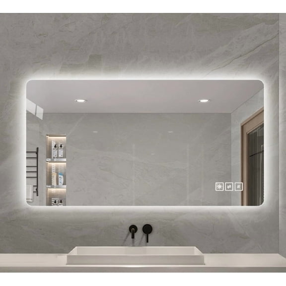 48 x 24 Inch Silver Glass LED Bathroom Mirror, Rounded Rectangle Backlit Vanity Mirror with Anti-Fog, 3-Color Dimmable Lighting, Memory Function