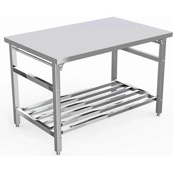 48 x 24 Inch Stainless Steel Folding Table for Prep & Work, NSF Commercial Heavy-Duty Stainless Steel Kitchen Island with Undershelf for Restaurant and Home