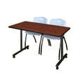 thumbnail image 1 of Regency Kobe 48 x 24 in. Mobile T-Base Training Table- Cherry, 2 M Stack Chairs- Grey, 1 of 8