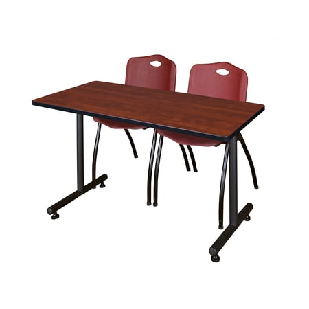 48" x 24" Kobe Training Table- Cherry & 2 'M' Stack Chairs- Burgundy