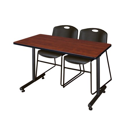 48" x 24" Kobe Training Table- Cherry & 2 Zeng Stack Chairs- Black