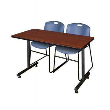 48" x 24" Kobe Training Table- Cherry & 2 Zeng Stack Chairs- Blue