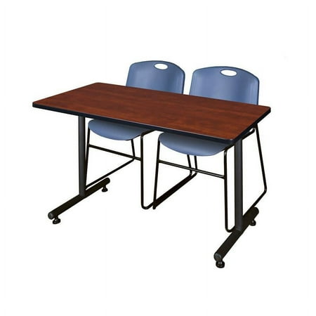 48" x 24" Kobe Training Table- Cherry & 2 Zeng Stack Chairs- Blue