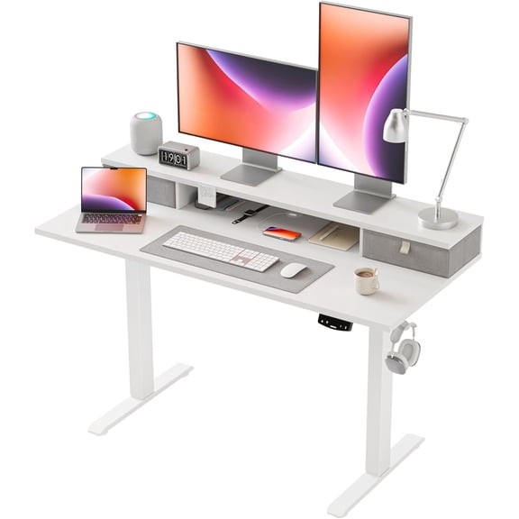 48 x 24   Standing Desk with 2 Storage Drawers, Adjustable Height Sit and Stand Computer Table with Splice Board, White