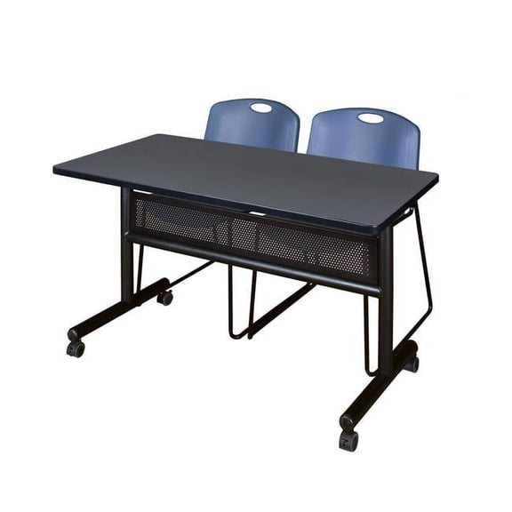 48 x 24 in. Flip Top Mobile Training Table with Modesty Panel, Grey & 2 in. Zeng Stack Chairs - Blue
