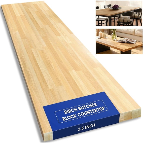48" x 25" Solid Birch Wood Unfinished Butcher Block Countertop, 1.5" Thick DIY Table Top for Kitchen Island, Bar, Workshop