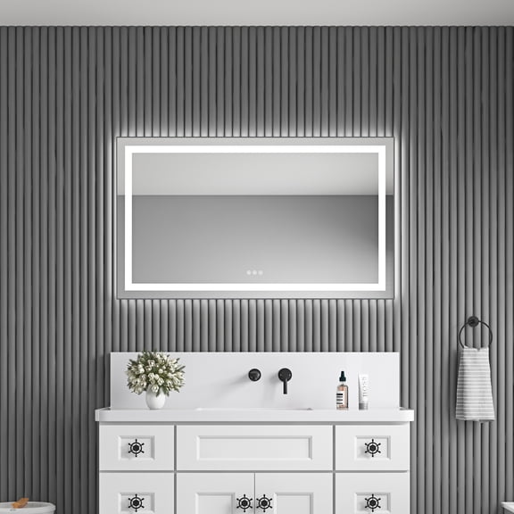 48 x 28 Inch LED Bathroom Mirror with Front and Backlight, Wall Mounted Vanity Mirror with Aluminum Frame, Anti-Fog,