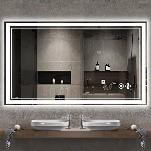 48" x 28" LED Bathroom Mirror Dimmable 3 Colors Lights LED Mirror for Bathroom Fogless Stepless Lighted Bathroom Mirror Wall Mounted Horizontal/Vertical