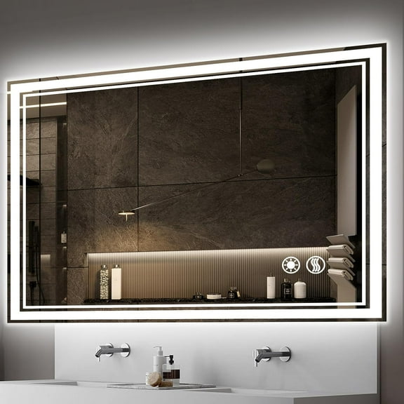 48 x 28'' LED Mirror for Bathroom Anti-Fogging Bathroom Mirror with Lights 3 Colors dimmable Samrt Mirror Wall Mounted Brightness Memory Touch Sensor Horizontal/Vertical