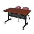 thumbnail image 1 of 48" x 30" Flip Top Mobile Training Table with Modesty Panel- Cherry and 2 "M" Stack Chairs- Burgundy, 1 of 8