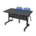 thumbnail image 1 of Regency Kobe 48 x 30 in. Flip-Top Privacy Nesting Table- Grey, 2 M Stack Chairs- Blue, 1 of 8