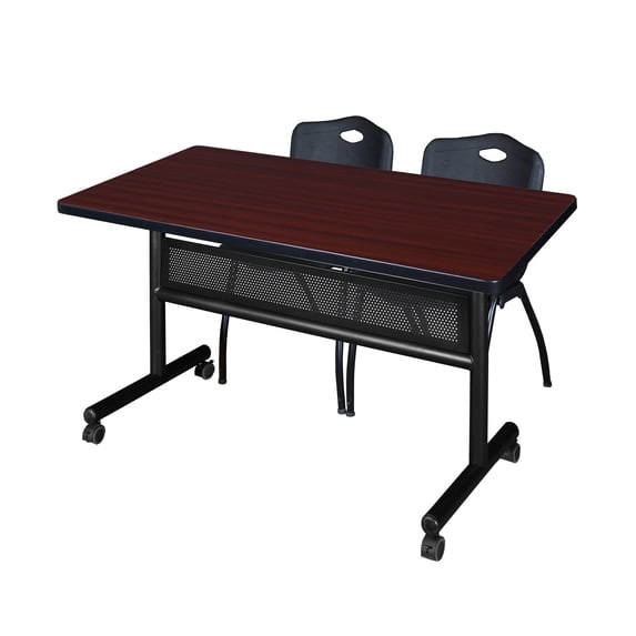 Regency Kobe 48 x 30 in. Flip-Top Privacy Nesting Table- Mahogany, 2 M Stack Chairs- Black
