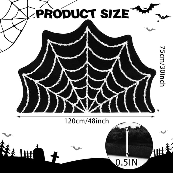 48 x 30 Inch Spider Web Rug Halloween Bathroom Decor Large Black Gothic Bath Mat Halloween Doormat Non Slip Area Carpet Goth Rug for Front Door, Living Room, Bedroom