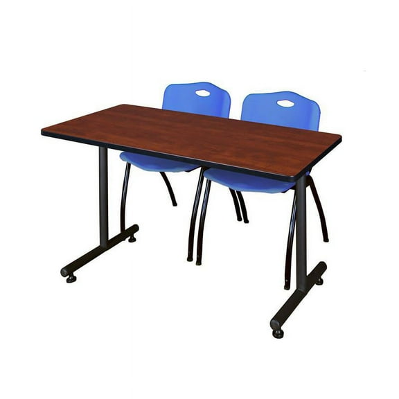 48" x 30" Kobe Training Table- Cherry and 2 "M" Stack Chairs- Blue