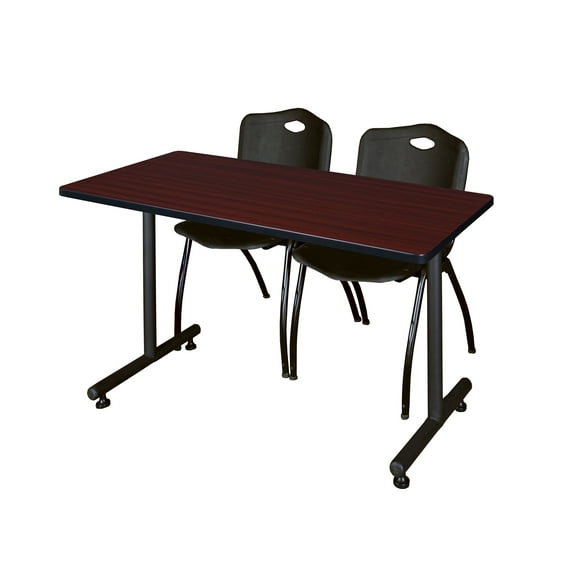 48" x 30" Kobe Training Table- Mahogany and 2 "M" Stack Chairs- Black