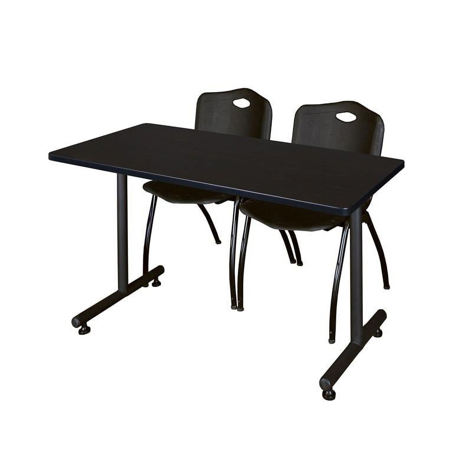 48" x 30" Kobe Training Table- Mocha Walnut and 2 "M" Stack Chairs- Black