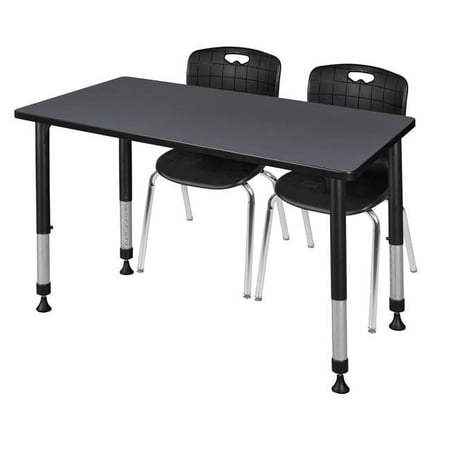 48 x 30 in. Kee Height Adjustable Classroom Table, Grey & 2 Andy 18 in. Stack Chairs - Black
