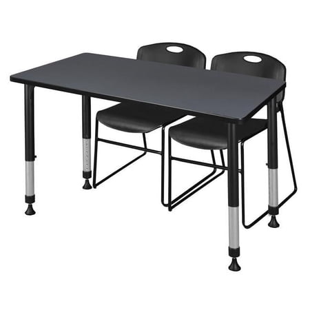 48 x 30 in. Kee Height Adjustable Classroom Table, Grey & 2 in. Zeng Stack Chairs - Black
