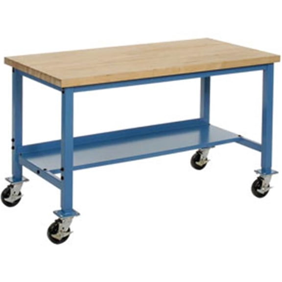 48 x 30 in. Mobile Workbench - Maple Butcher Block Square Edge, Blue