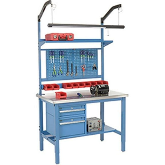 48 x 30 in. Production Workbench - Stainless Steel Square Edge Complete Bench, Blue