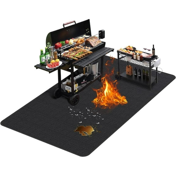 48 x 30 inches Under Grill Mats for Outdoor Grill | Double-Sided Fireproof | Waterproof | Oil-Proof | Easy to Clean | Indoor Fireplace/Fire Pit Mat | Quality BBQ Mat for Deck Patio Lawn