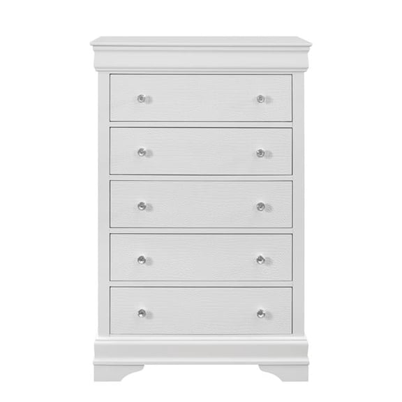 48 x 31 x 16 in. Metallic White Solid Wood Five Drawers Standard Chest