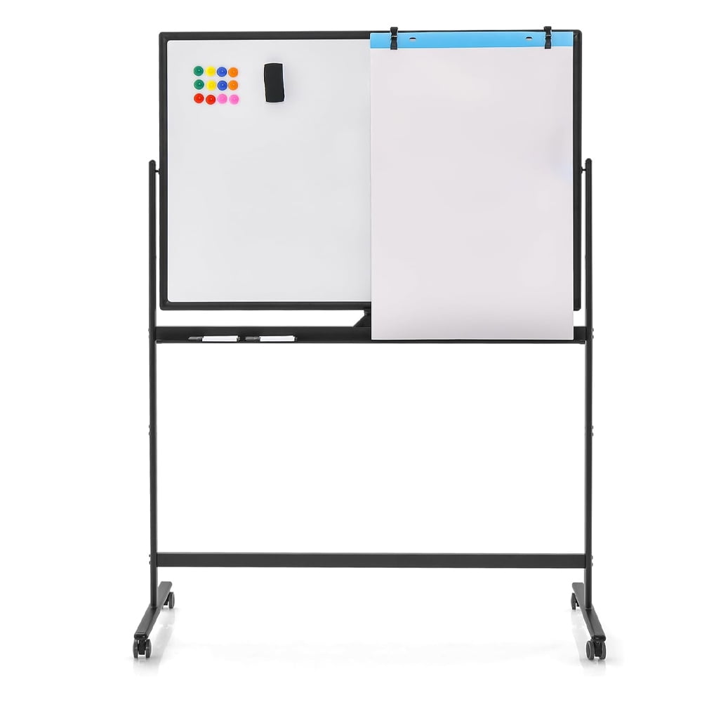 48” x 32” Mobile Whiteboard, HeightAdjustable Dry Erase Board on Wheels, Whiteboard
