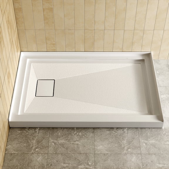 48" x 32" Rectangular Acrylic Shower Base, Single Threshold Left Drain Shower Pan, White Bathroom Shower Floor, Drain Not Included